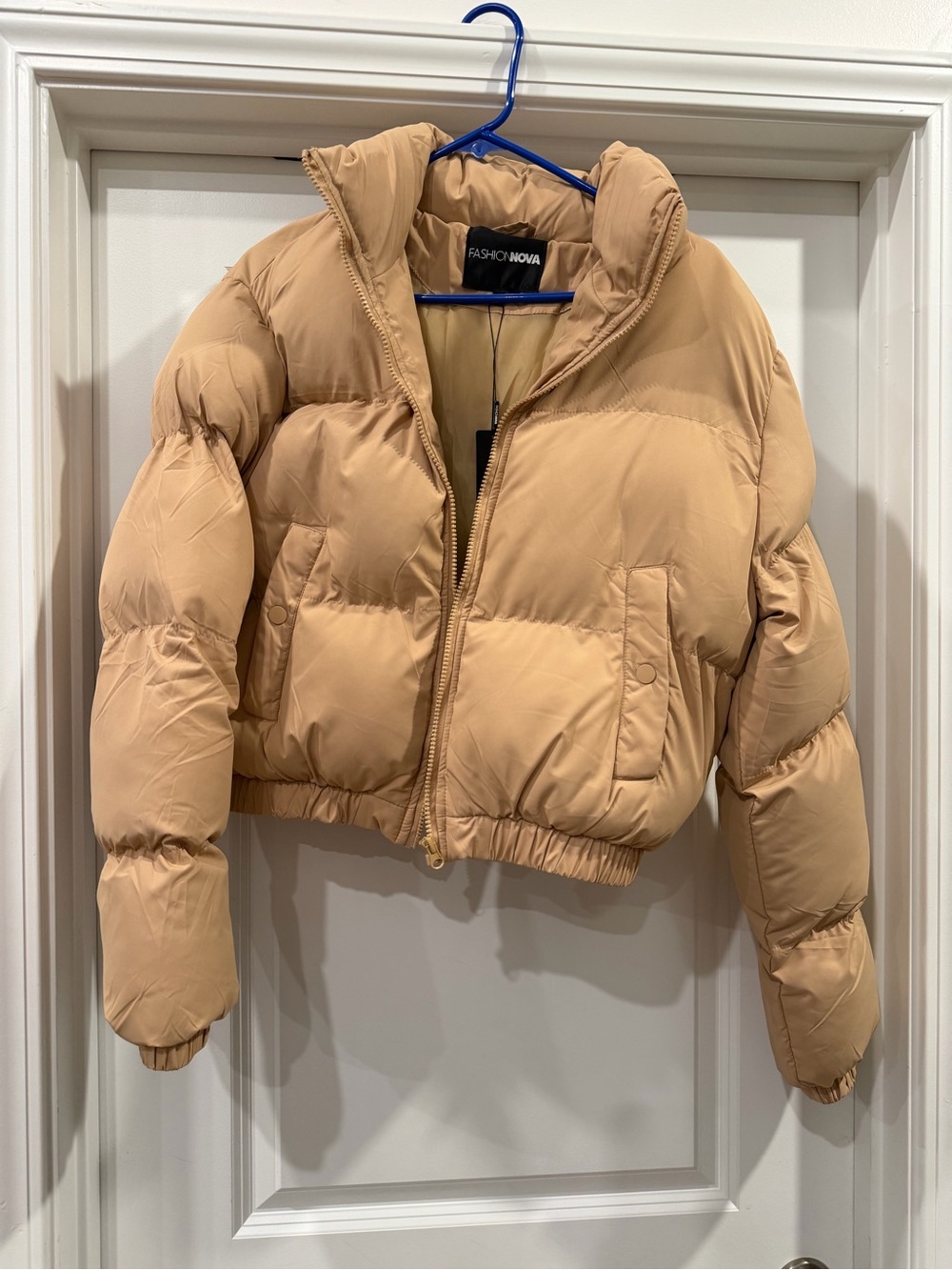 Fashion Nova Cropped Puffer Jacket - Tan